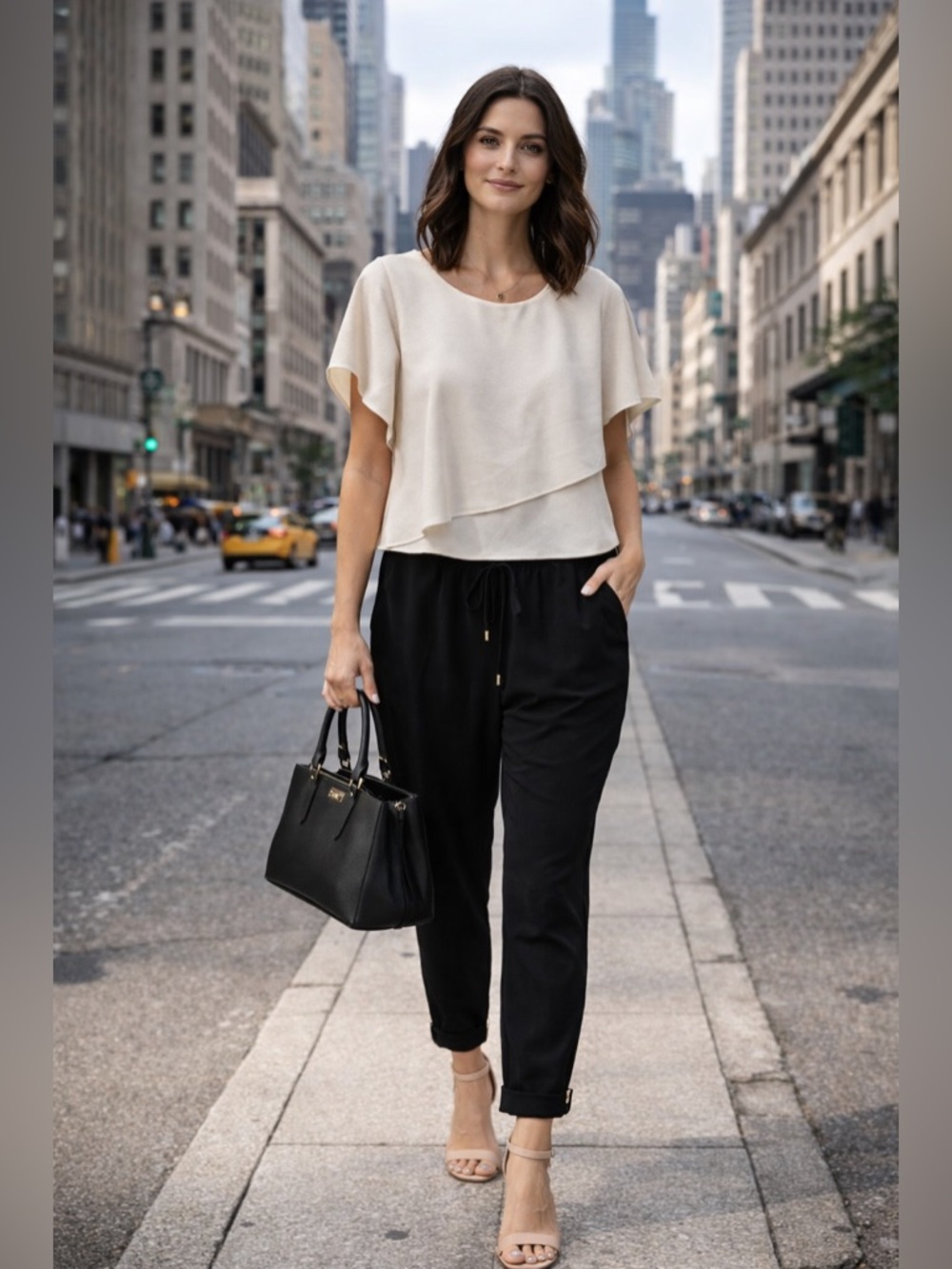 Ted Baker Jumpsuit Size 4 Black Ivory Layered Top
